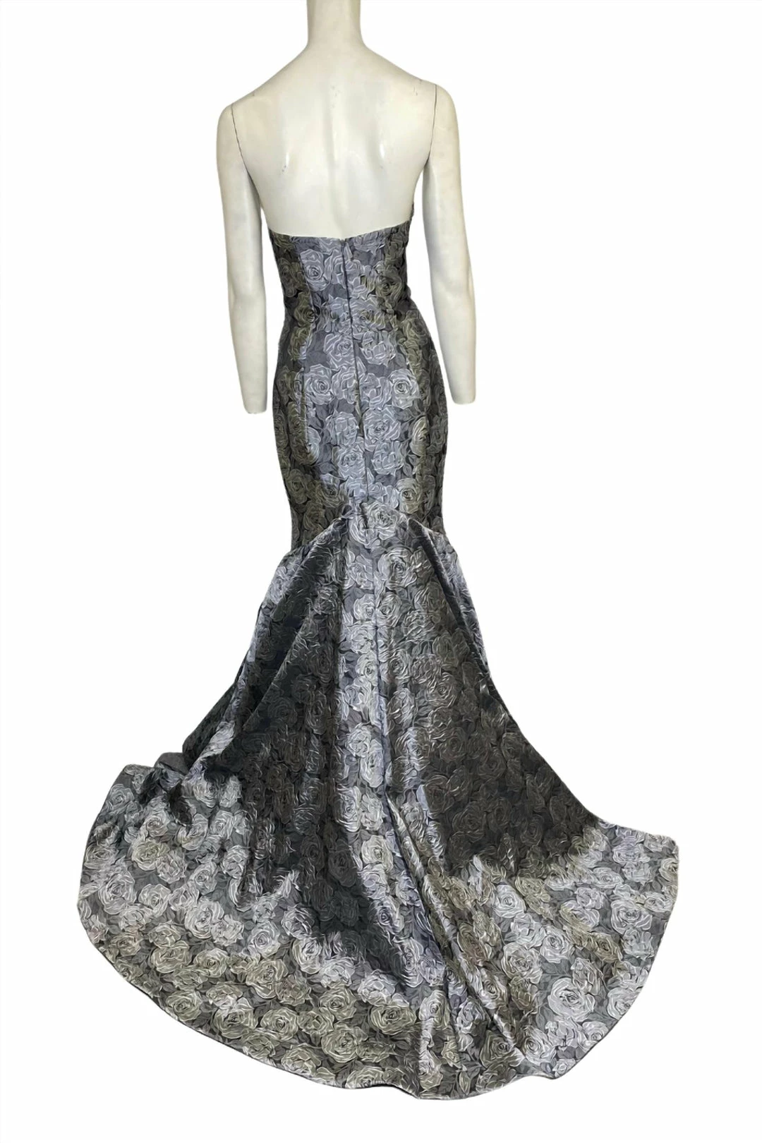 Faviana Jacquard Classic Evening Gown in Grey And Silver Floral - women 2 Faviana Jacquard Classic Evening Gown in Grey And Silver Floral - women - Image 2