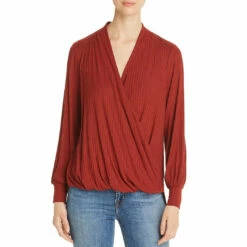 Single Thread Womens Ribbed Knit V-Neck Wrap Top