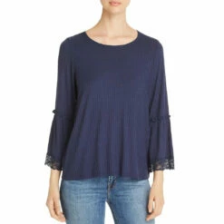 Single Thread Womens Ribbed Bell Sleeves Pullover Top