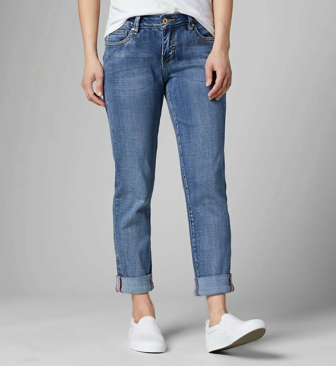 Jag Carter Red Cuffed Girlfriend Jean in Medium Vintage Indigo Wash - women 1 Jag Carter Red Cuffed Girlfriend Jean in Medium Vintage Indigo Wash - women
