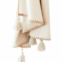 Anaya Home Blanket Stitch Throw with Tassels 50x70