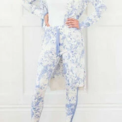 Brodie Cashmere Inked Maxi Cardigan in Ice Water - women