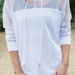 Onzie Mesh Long Sleeve Hoodie in White - women