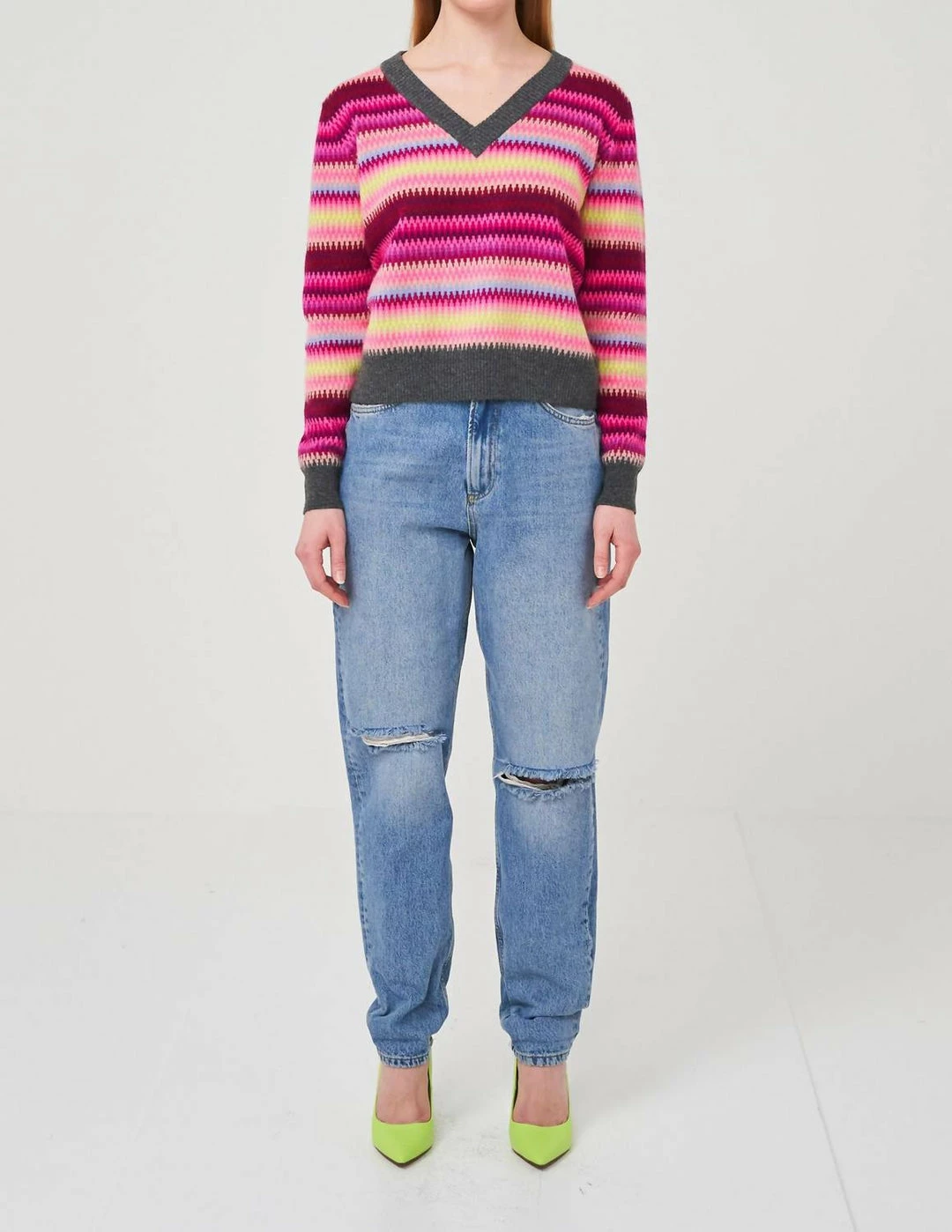 Brodie Cashmere Lottie Fairisle Top in Derby Grey - women 1 Brodie Cashmere Lottie Fairisle Top in Derby Grey - women