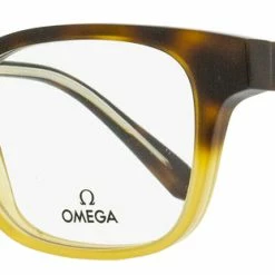 Omega Men's Rectangular Eyeglasses OM5004H 056 Havana-Honey/Crystal 52mm