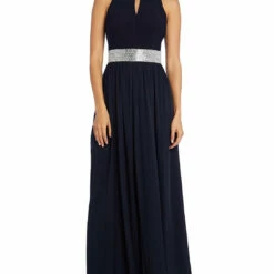 R&M Richards Womens Embellished Long Evening Dress