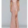 Faviana Classic Metallic Off The Shoulder Gown in Rose Gold - women