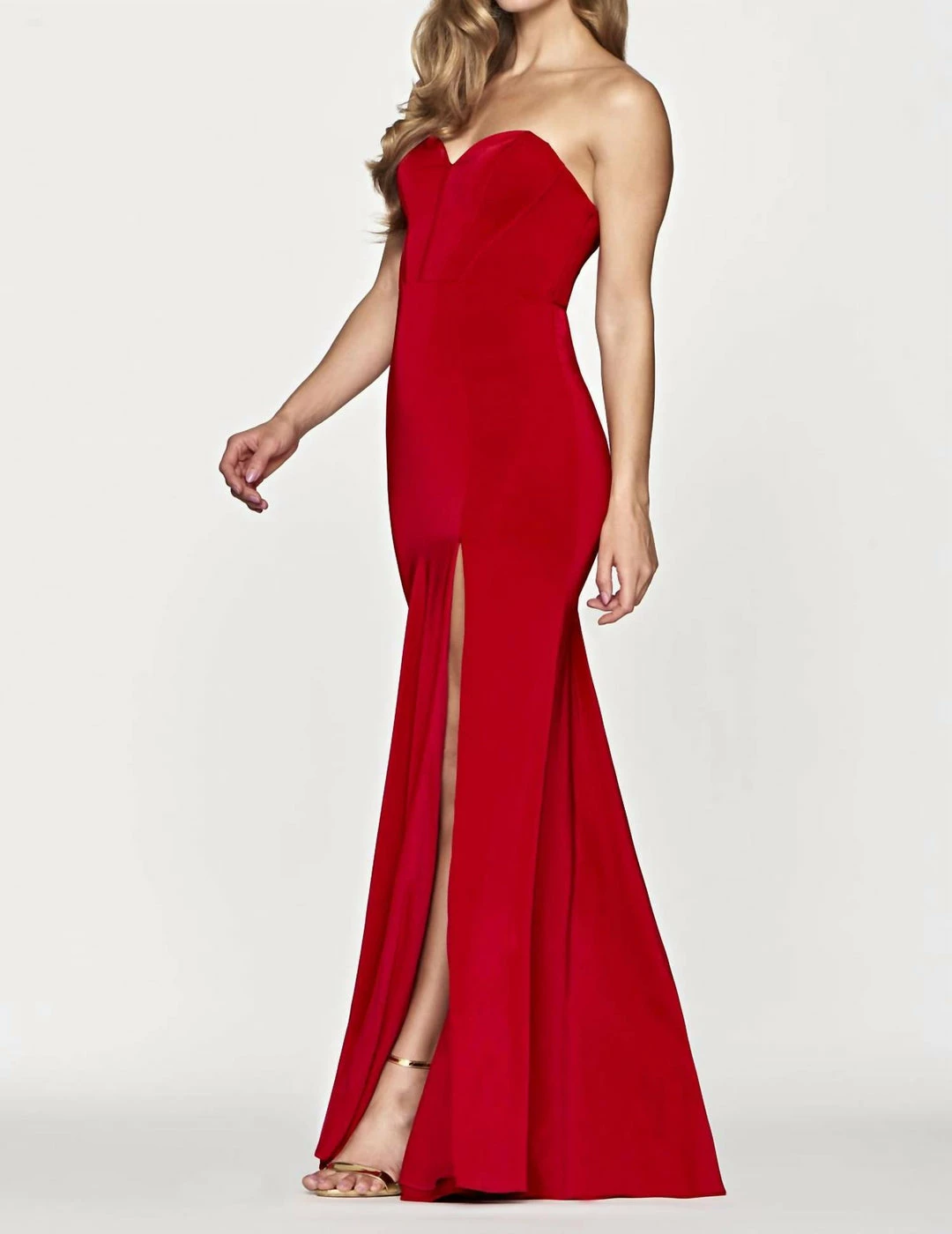 Faviana Strapless Stretch Faille Satin Dress in Red - women 2 Faviana Strapless Stretch Faille Satin Dress in Red - women - Image 2