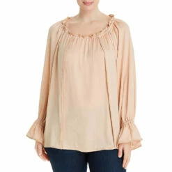 Single Thread Plus Womens Bateau Ruffled Blouse