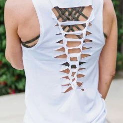 Onzie Braid-Back Tank in White - women