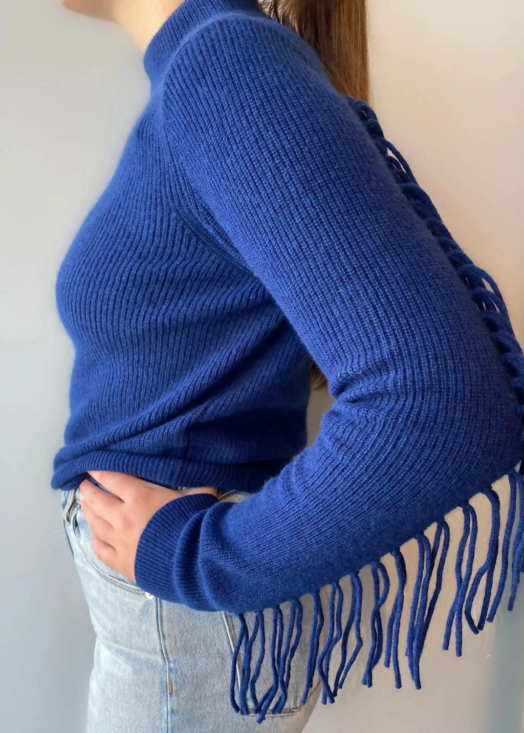 Brodie Cashmere Sophia Fringe Sweater in Frost - women 2 Brodie Cashmere Sophia Fringe Sweater in Frost - women - Image 2