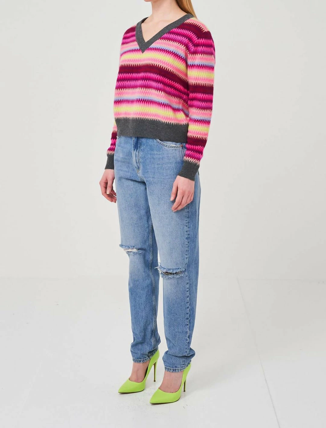 Brodie Cashmere Lottie Fairisle Top in Derby Grey - women 2 Brodie Cashmere Lottie Fairisle Top in Derby Grey - women - Image 2