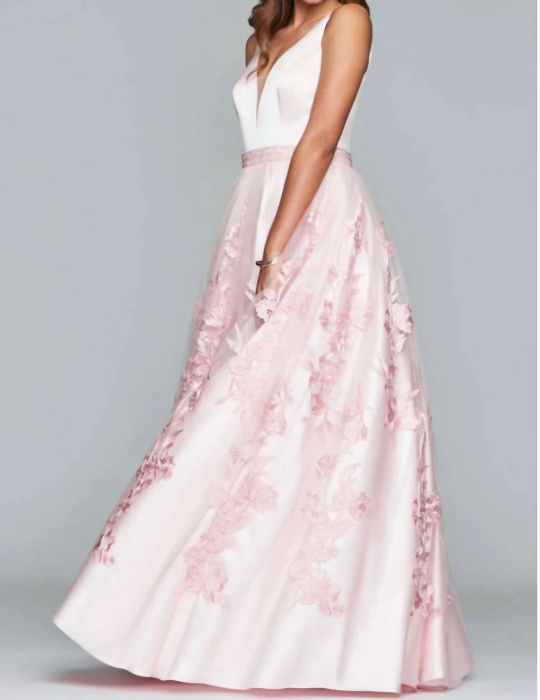 Faviana Long Gown With Tulle Skirt in Pale Pink - women 2 Faviana Long Gown With Tulle Skirt in Pale Pink - women - Image 2
