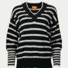 Brodie Cashmere Natalia Striped V-Neck Jumper in Coal - women