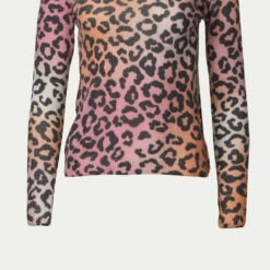 Brodie Cashmere Sunset Roll Neck Sweater in Multi Leopard Print - women