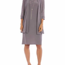 R&M Richards Womens Special Occasion Metallic Dress With Jacket