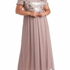 R&M Richards Plus Womens Sequined Formal Evening Dress